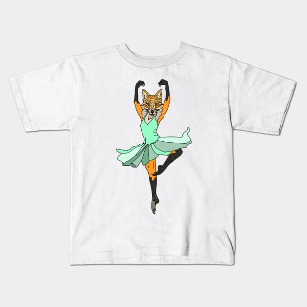 Fox Ballerina Tutu Kids T-Shirt by notsniwart